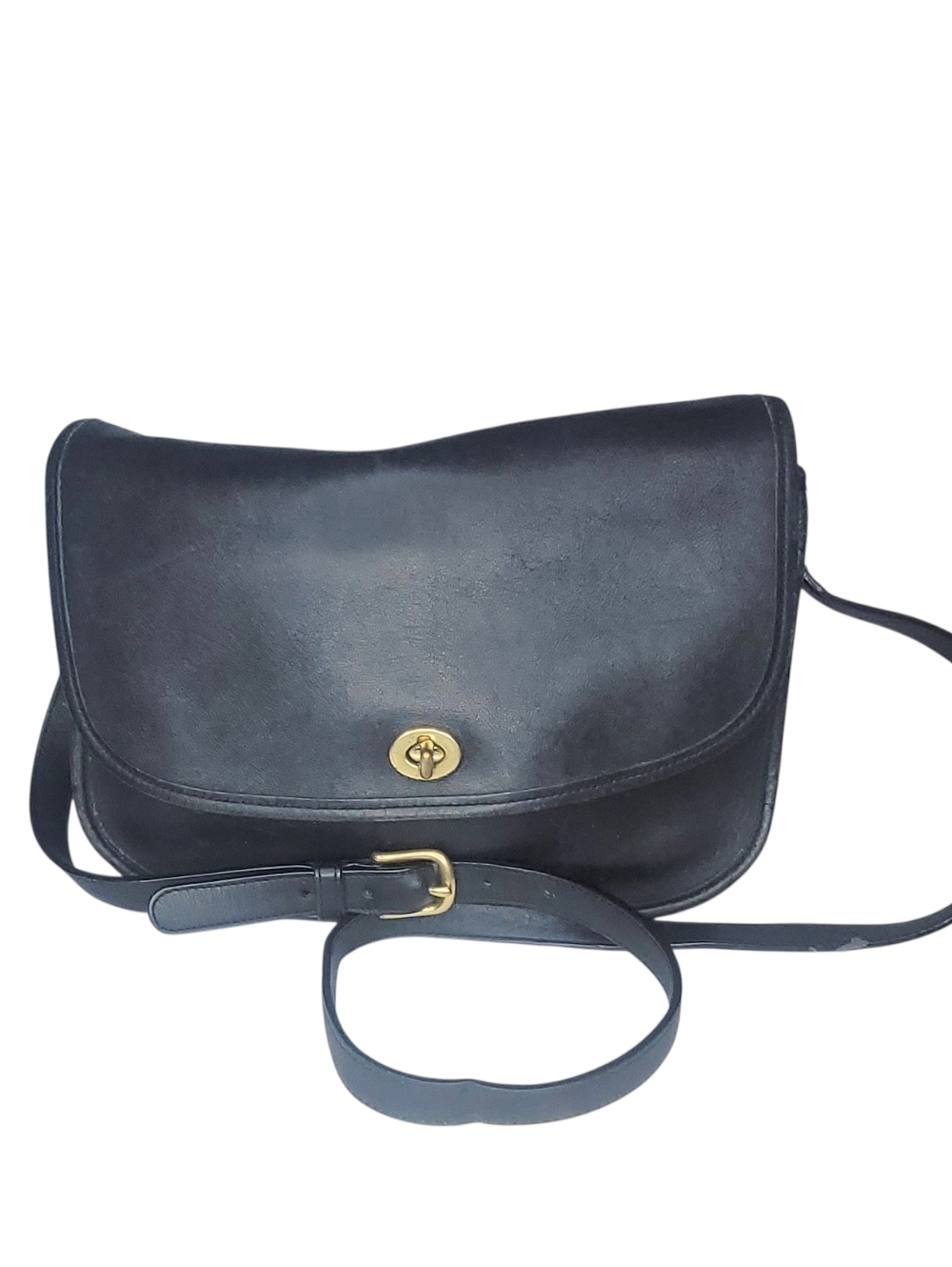 Vintage Coach City Black Leather Crossbody Bag with Gold Turn lock 9790